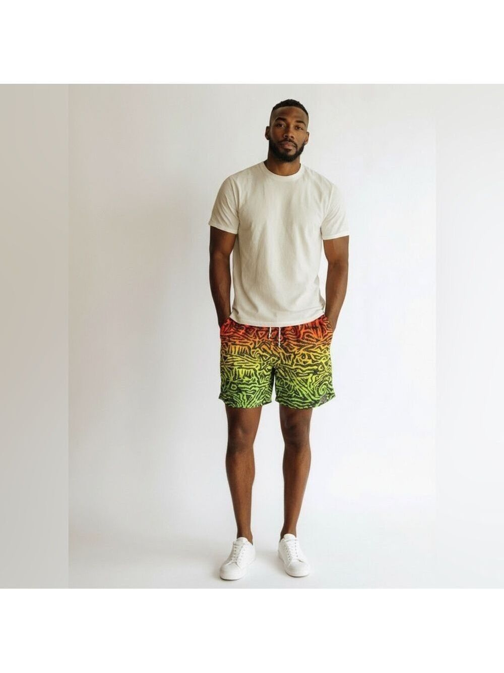 Maui and Sons Vintage Inspired Vibrant Gradient Zebra Print Pool Shorts NWOT